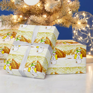 Papel de regalo de ángel de muñeco de nieve dorado