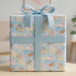 Papel de regalo de animales bebés volando en acuar