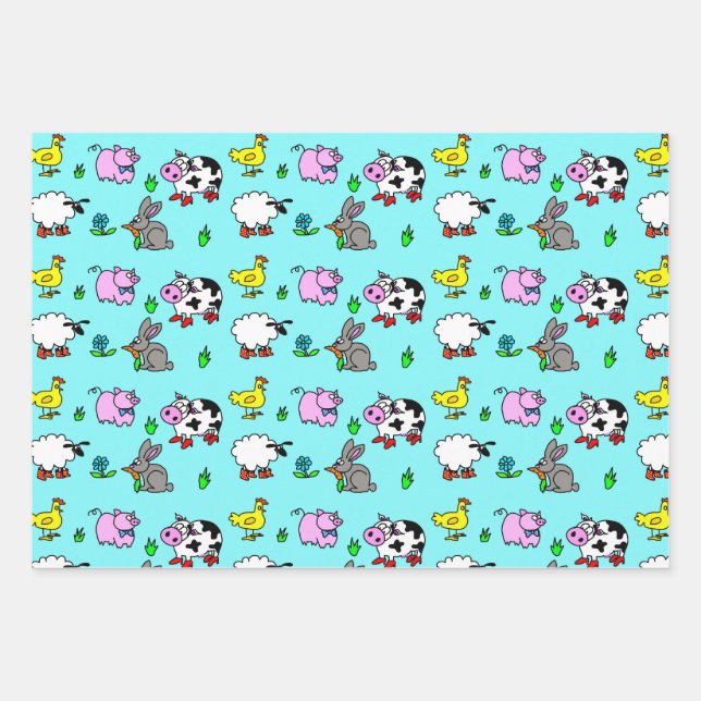 Papel de Regalo de Animales de Granja Adorables (Anverso)