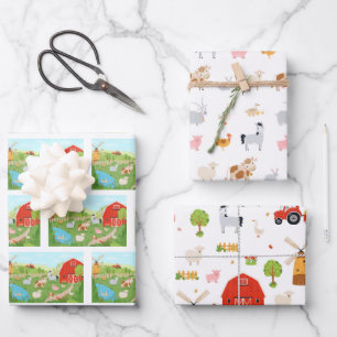 Papel de regalo de animales de granja, papel de en