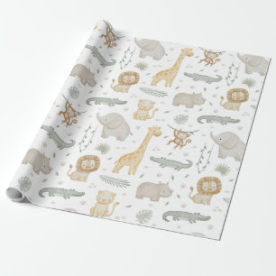 Papel de regalo de animales de safari en acuarela 