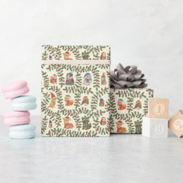 Papel de regalo de animales del bosque de Navidad