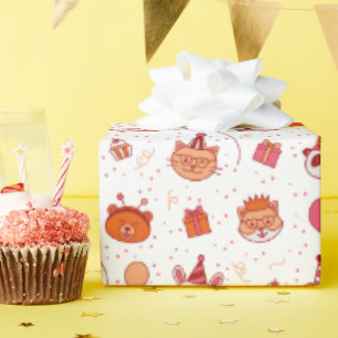 Papel de regalo de animales felices y lindos de fi
