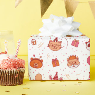 Papel de regalo de animales felices y lindos de fi