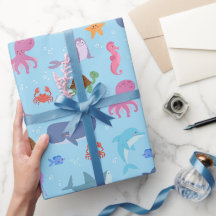 Papel de regalo de animales marinos, papel de rega