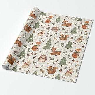 Papel de regalo de animales navideños del bosque a