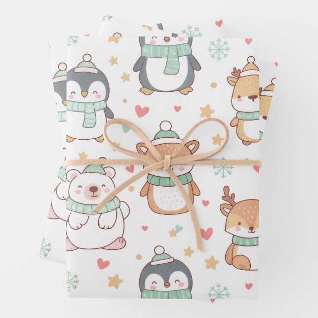 Papel de regalo de animales navideños lindos – Fie (In situ)