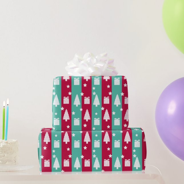Papel de regalo de árbol de Navidad a rayas (Regalos de fiesta)