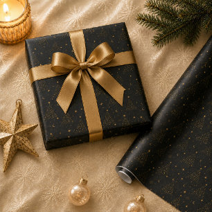 Papel de regalo de árbol de Navidad celeste dorado