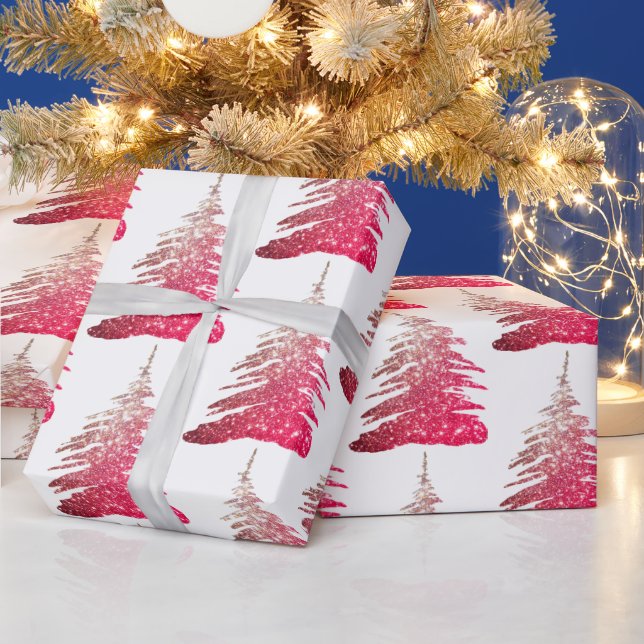 Papel de regalo de árbol de Navidad con brillo ros (Vacaciones)