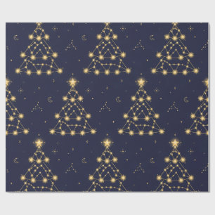 Papel de regalo de árbol de Navidad con constelaci