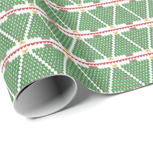 Papel de regalo de árbol de Navidad con lazo geomé (Esquina del rollo)
