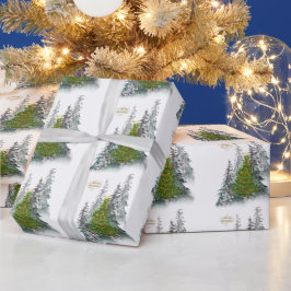 Papel de regalo de árbol de Navidad del bosque nev