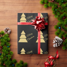 Papel de regalo de árbol de Navidad dorado