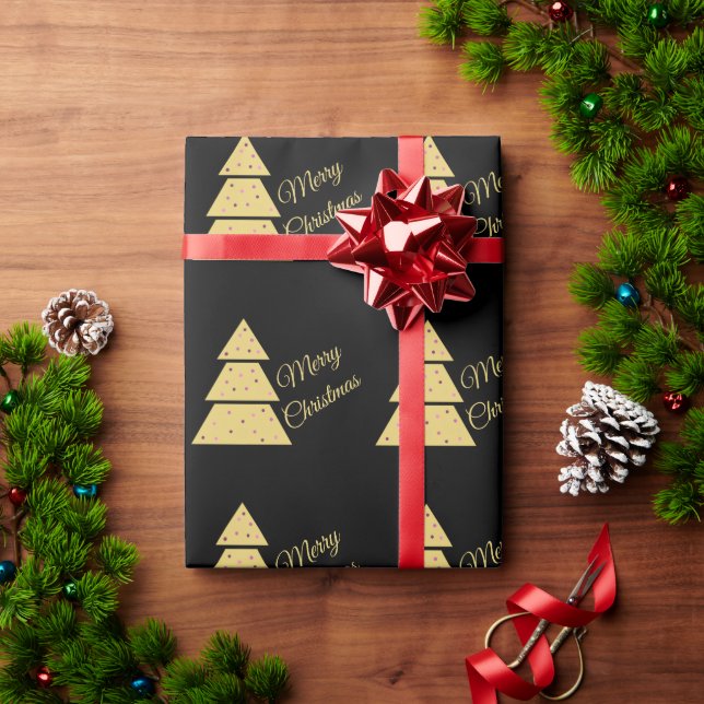 Papel de regalo de árbol de Navidad dorado (Regalo de vacaciones)