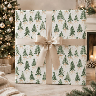 Papel de regalo de árbol de Navidad en acuarela