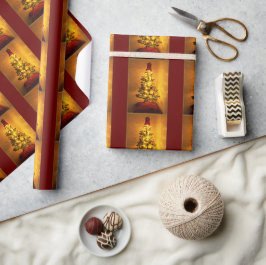 Papel de regalo de árbol de Navidad en oro y Borgo