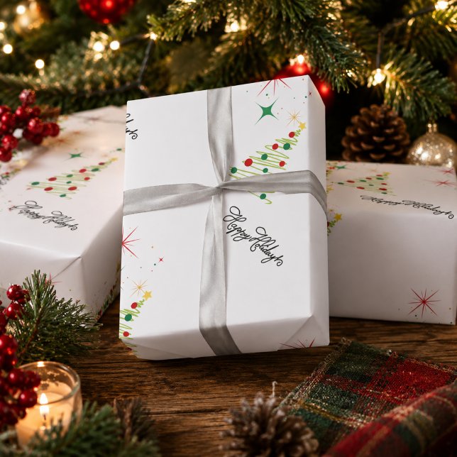Papel de regalo de árbol de Navidad Felices Fiesta (Subido por el creador)