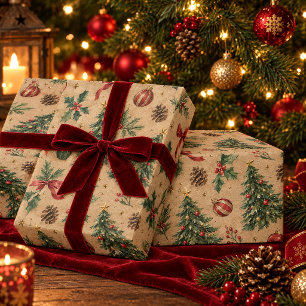 Papel de regalo de árbol de Navidad Kraft con acua