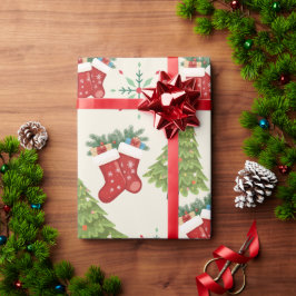 Papel de Regalo de Árbol de Navidad, Media y Copo 