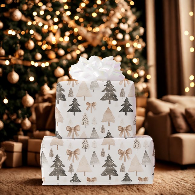 Papel de regalo de árbol de Navidad neutral modern (Subido por el creador)