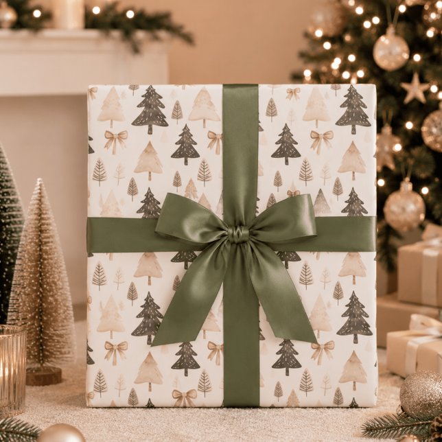 Papel de regalo de árbol de Navidad neutral modern (Subido por el creador)