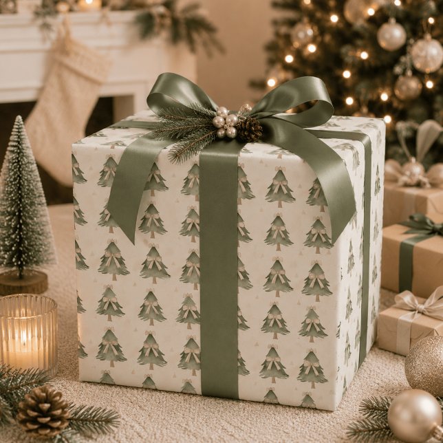 Papel de regalo de árbol de Navidad neutral modern (Subido por el creador)