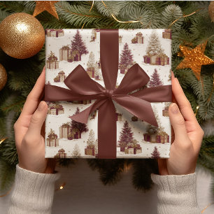 Papel de regalo de árbol de Navidad vintage y rega