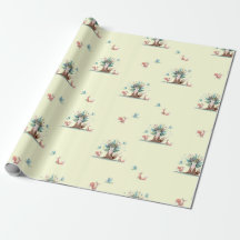 Papel de regalo de árbol de zorro acuarela