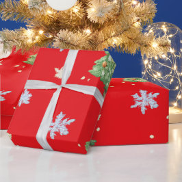Papel de Regalo de Árboles de Navidad y Copos de N