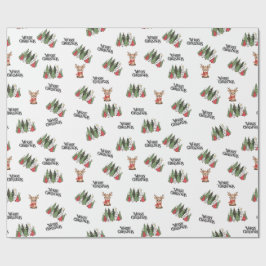 Papel de regalo de árboles de Navidad y renos