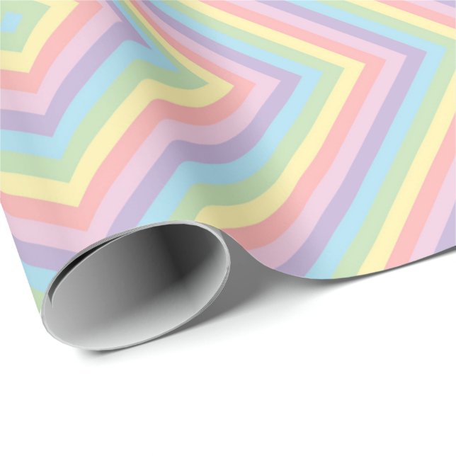 Papel de regalo de arcoíris pastel en forma de che (Esquina del rollo)