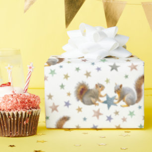 Papel de Regalo de Ardillas con Estrellas