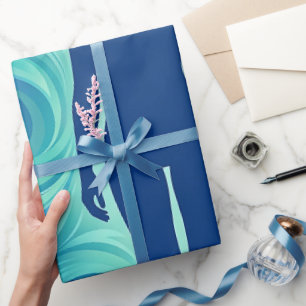Papel de regalo de arte con silueta abstracta azul