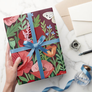 Papel de regalo de arte de amapolas abstractas y m