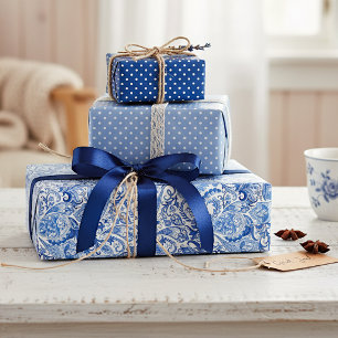 Papel de regalo de arte floral de cachemira azul c
