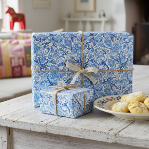 Papel de regalo de arte floral de cachemira azul c