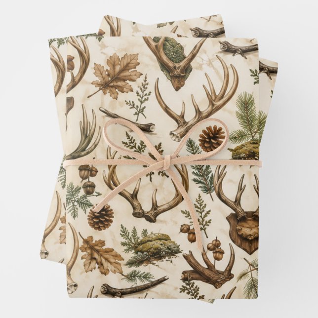 Papel de Regalo de Astas de Ciervo Rústico para Él (In situ)