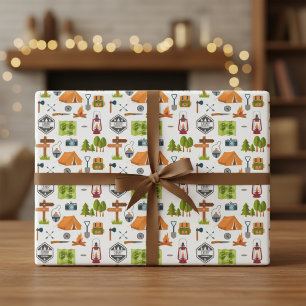 Papel de regalo de aventura con iconos de camping 