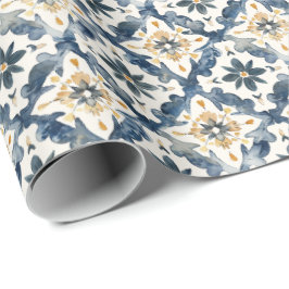 Papel de regalo de azulejos mediterráneos, azul y