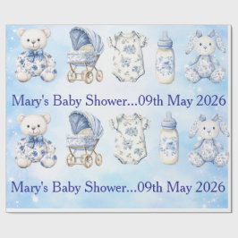Papel de regalo de baby shower Chinoiserie Azul