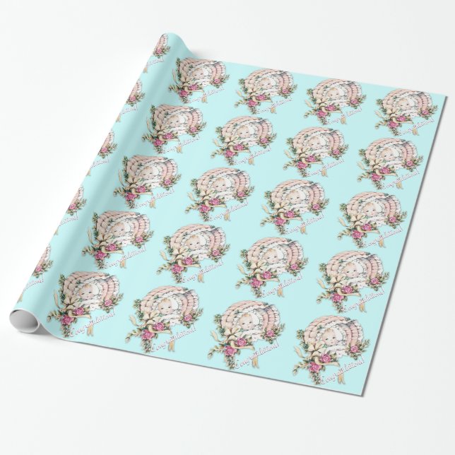 Papel de regalo de baby shower vintage rosa (Desenrollado)