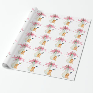Papel de regalo de baby shower vintage rosa