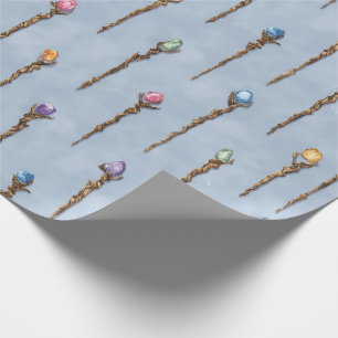 Papel de regalo de báculos de mago con gemas