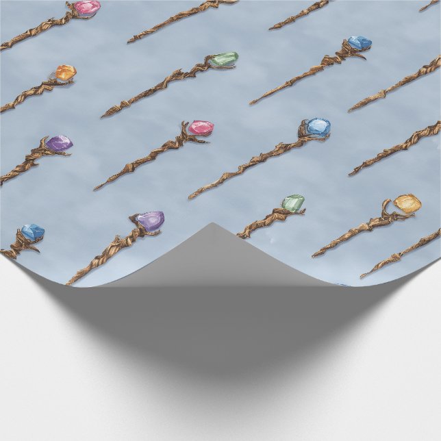 Papel de regalo de báculos de mago con gemas (Esquina)