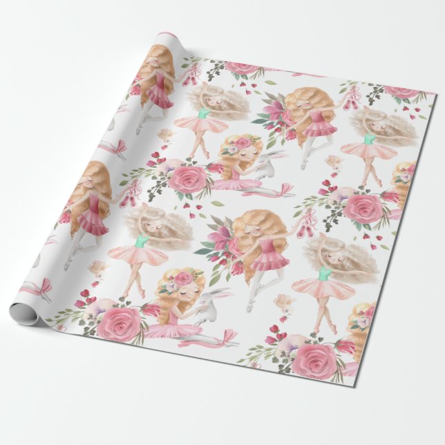 Papel de Regalo de Bailarina Rosa (Desenrollado)