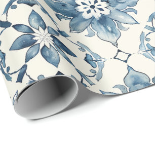 Papel de Regalo de Baldosa Floral Azul