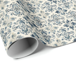 Papel de regalo de baldosas florales azules vintag