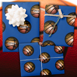 Papel de regalo de balón de baloncesto metálico pa