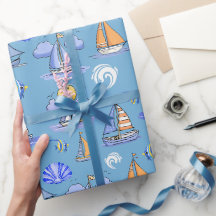 Papel de regalo de barco de vela azul
